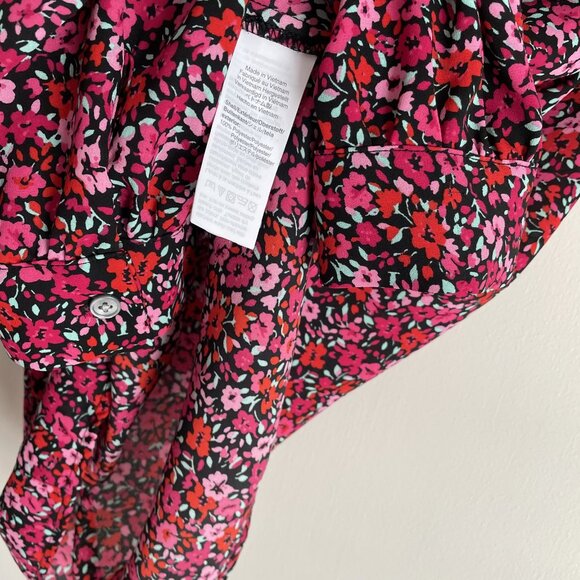 J. Crew Womens Top Pink Floral Peasant Blouse Size S Long Sleeve Keyhole Back - Picture 2 of 12